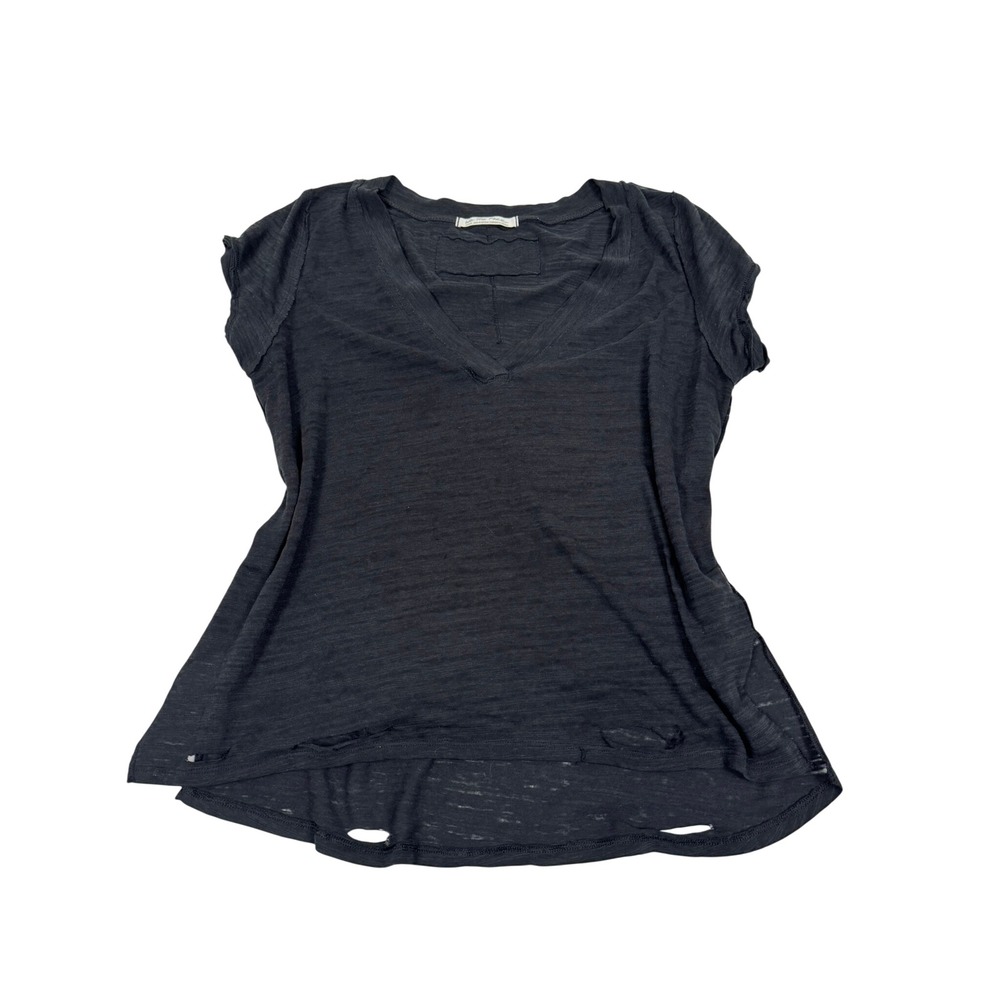 Free People We The Free Distressed Oversized V-Neck Tee Charcoal Black Small